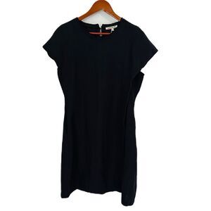 Natura Dress Women Medium Black Linen Cotton Comfy Pockets Fitted Asymmetrical